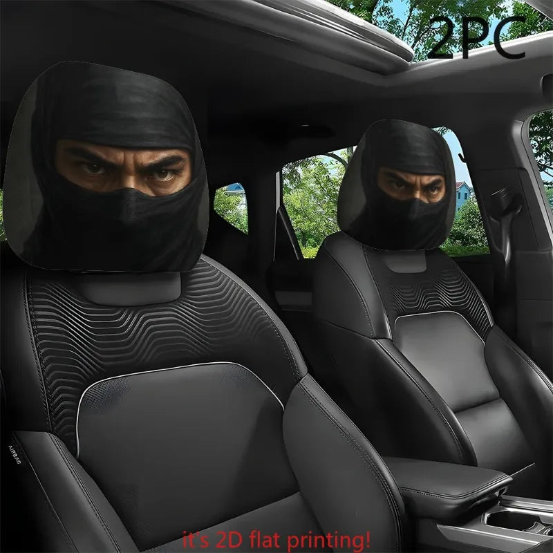 Funny Cartoon Car Headrest Covers – 2PCS Universal Fit for Cars, SUVs, and Trucks with soft polyester design