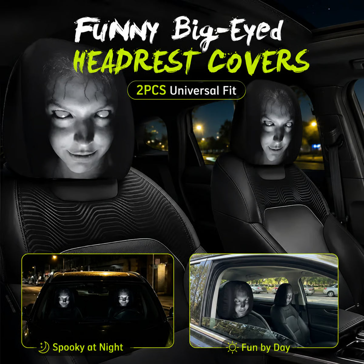 😆 Funny Cartoon Car Headrest Covers – 2PCS Universal Fit 🚗