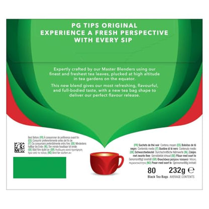 PG Tips Black Tea Bags Non-Pyramid, 80 Count (Pack of 1)