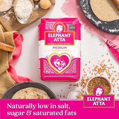 Elephant Atta Medium Chapatti Flour 5kg – Atta Flour for Roti, Naan & Chapattis