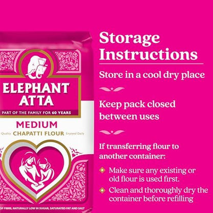 Elephant Atta Medium Chapatti Flour 5kg – Atta Flour for Roti, Naan & Chapattis