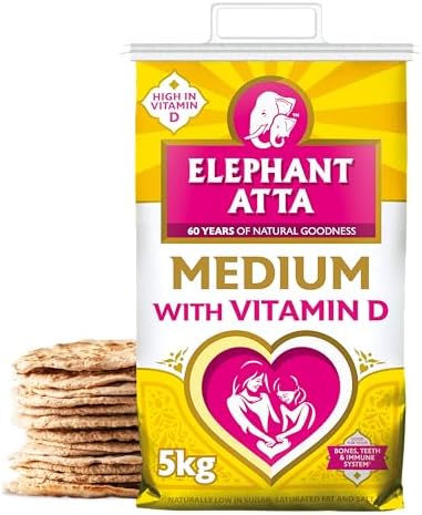 Elephant Atta Medium Atta Flour with Vitamin D 5kg – Chapatti, Roti & Naan Flour