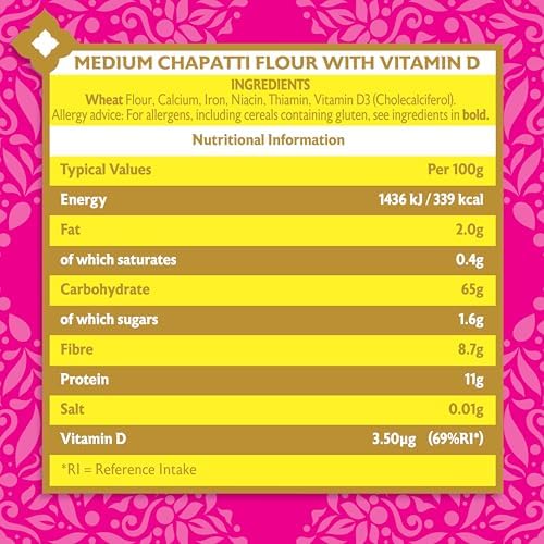 Elephant Atta Medium Atta Flour with Vitamin D 5kg – Chapatti, Roti & Naan Flour