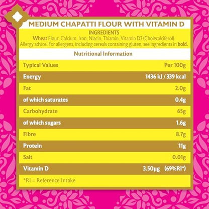 Elephant Atta Medium Atta Flour with Vitamin D 5kg – Chapatti, Roti & Naan Flour