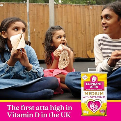 Elephant Atta Medium Atta Flour with Vitamin D 5kg – Chapatti, Roti & Naan Flour