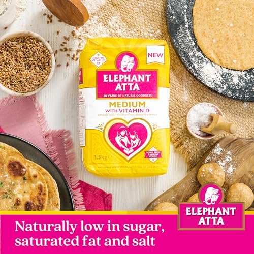 Elephant Atta Medium Atta Flour with Vitamin D 5kg – Chapatti, Roti & Naan Flour