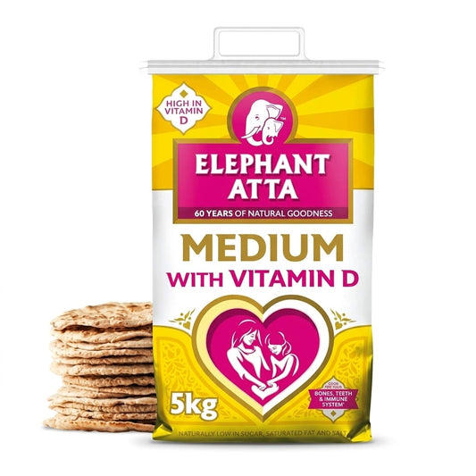 Elephant Atta Medium Atta Flour with Vitamin D 5kg – Chapatti, Roti & Naan Flour