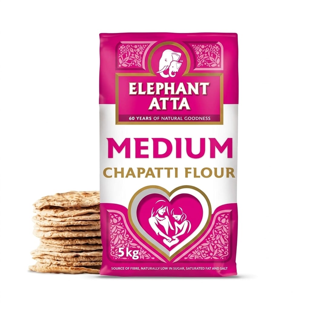 Elephant Atta Medium Chapatti Flour 5kg – Atta Flour for Roti, Naan & Chapattis