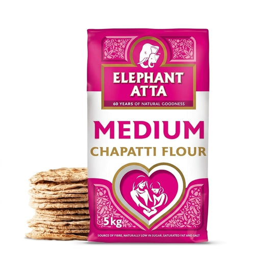 Elephant Atta Medium Chapatti Flour 5kg – Atta Flour for Roti, Naan & Chapattis