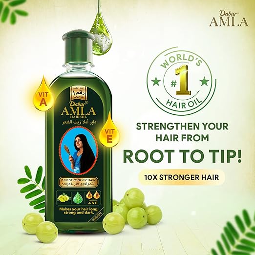 Dabur Amla Hair Oil 200ml | 10X Stronger Hair | Enriched with Amla, Natural Oils & Vitamin A & E | For Long, Strong & Dark Hair | Hydrates Scalp | Natural Care