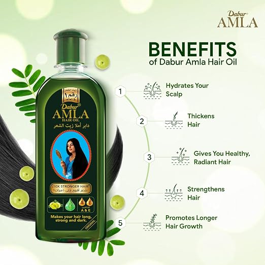 Dabur Amla Hair Oil 200ml | 10X Stronger Hair | Enriched with Amla, Natural Oils & Vitamin A & E | For Long, Strong & Dark Hair | Hydrates Scalp | Natural Care