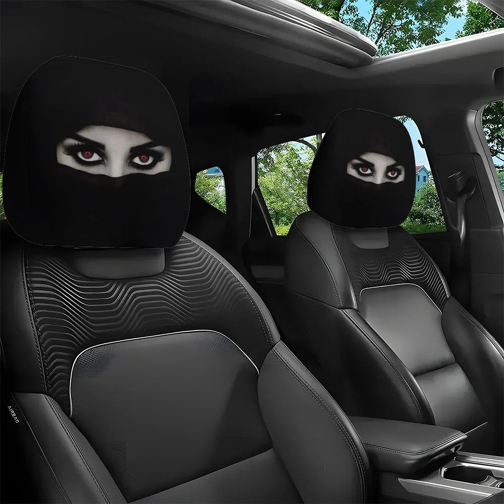 Funny Cartoon Car Headrest Covers – 2PCS Universal Fit for Cars, SUVs, and Trucks with soft polyester design