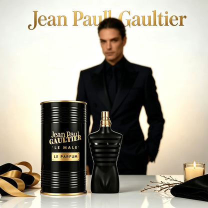Jean Paul Gaultier Le Male Le Parfum For Men Classic Black Torso Bottle Black Gold Cylindrical Metal Can Packaging Elegant Woody Oriental Masculine Scent Long Lasting Men Perfume Spray