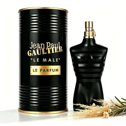 Jean Paul Gaultier Le Male Le Parfum For Men Classic Black Torso Bottle Black Gold Cylindrical Metal Can Packaging Elegant Woody Oriental Masculine Scent Long Lasting Men Perfume Spray