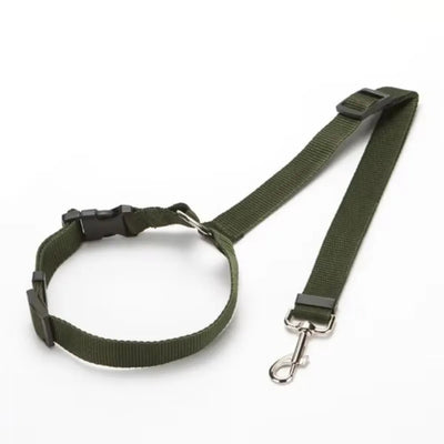 Pet Car Seat Belt – Adjustable nylon lead leash for dogs in olive green, ensuring pet safety during car rides.