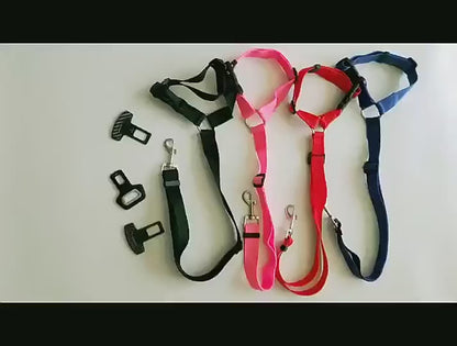 Solid Color Two-in-one Pet Car Seat Belt Nylon Lead Leash Backseat Safety Belt Adjustable Dogs Harness Collar Pet Accessories
